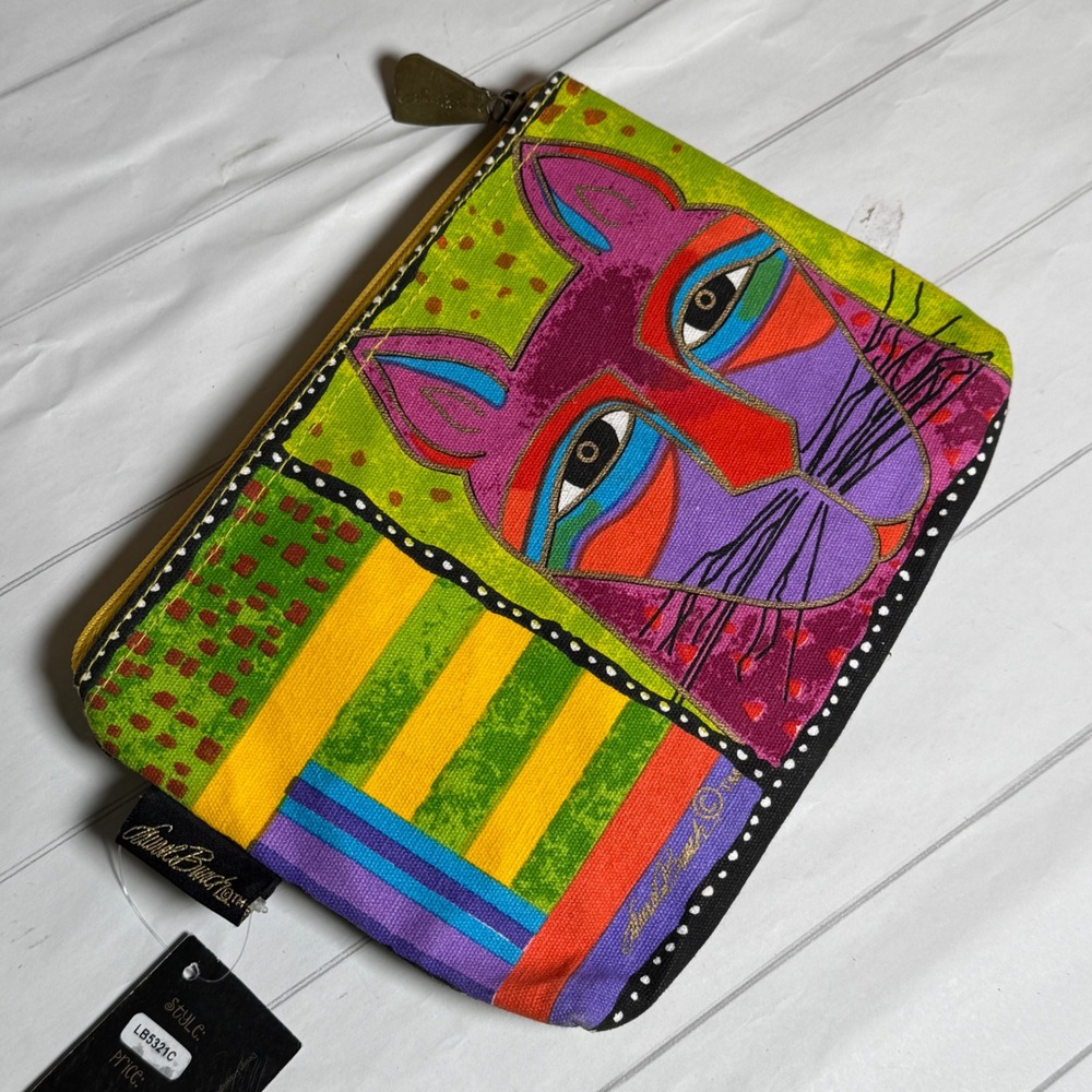 NEW Laurel Burch Cat Graphic Cosmetic Travel Bag Funky Colorful Whimsical Cotton - Picture 4 of 8